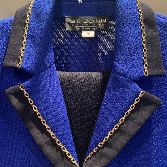St. John Knit Size 10 Royal Blue Jacket with Straight Black Skirt - Picture 2 of 4